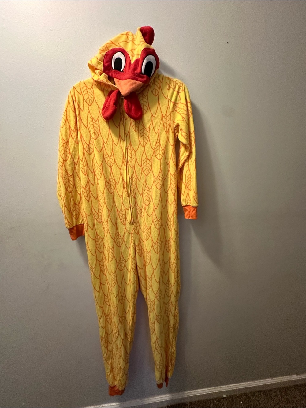Secret Treasures Yellow and Red Chicken Footie Onesie Halloween ?